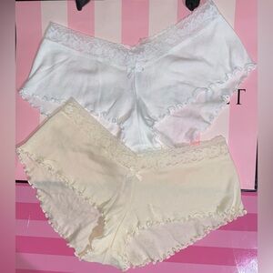 2 New Vintage Victoria's Secret lace boyshort bundle Y2K panties cotton ruffle